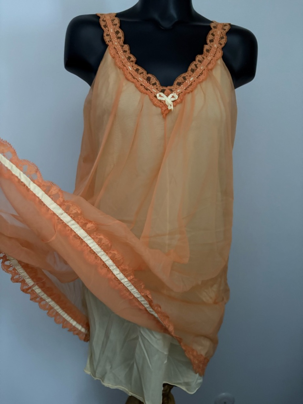 Vintage Vanity Fair 1960s Sheer Nylon Chiffon Babydoll Nighty Lingerie Lace - Picture 3 of 10
